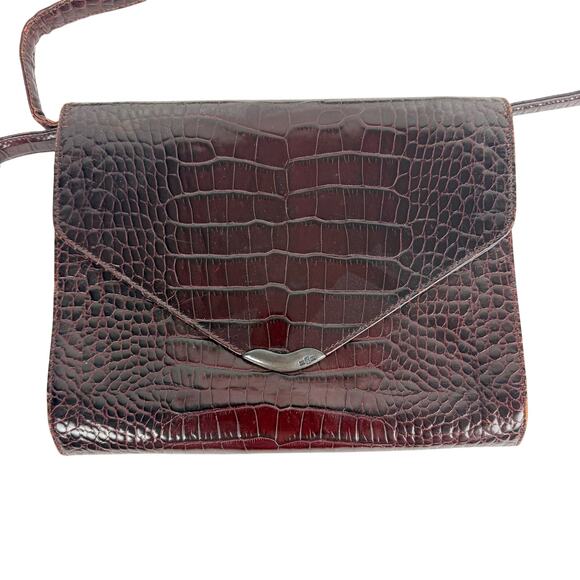 Vintage 80s Ralph Lauren Crocodile Embossed Leather Shoulder Handbag Crossbody - Picture 3 of 15